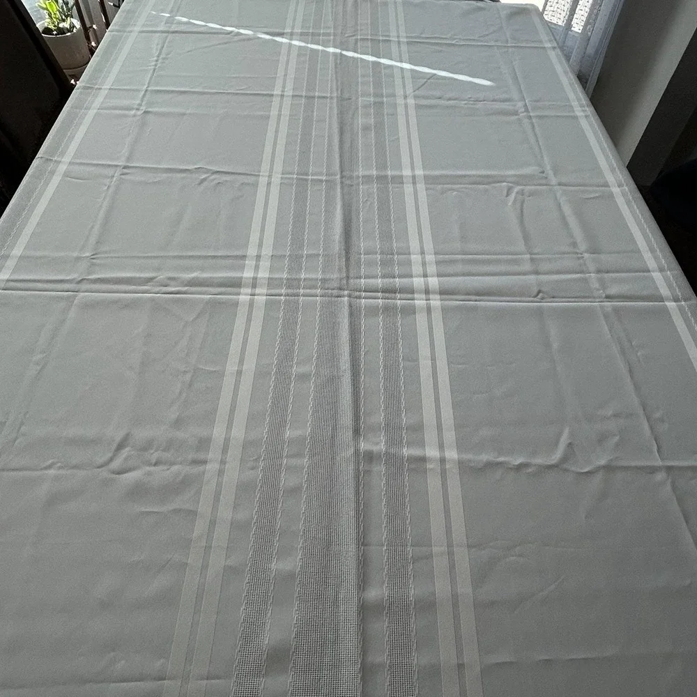 Vintage Cream Ivory Damask Stripe Tablecloth Mid-Century Rectangle 60x84